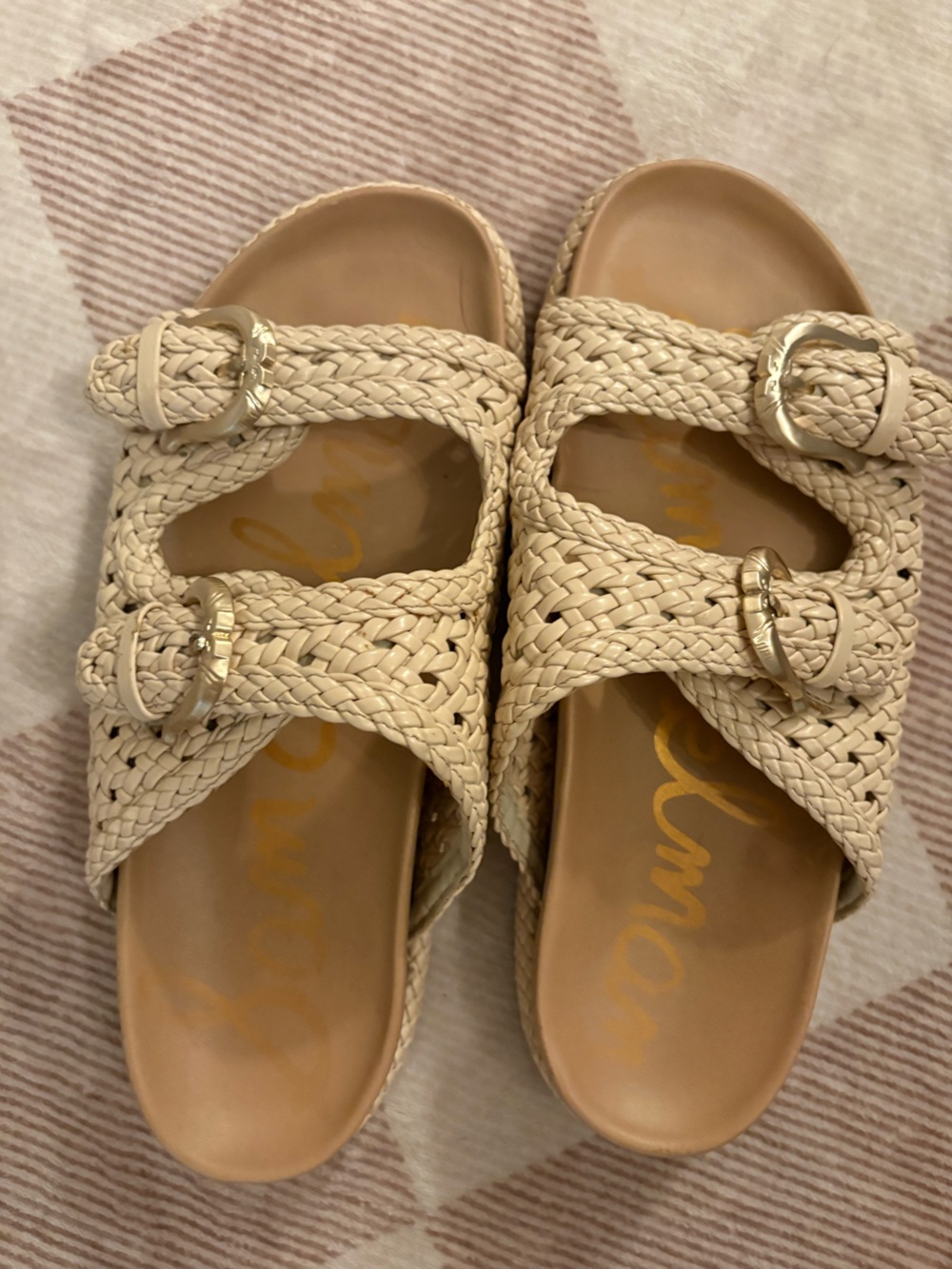 Sam Edelman Cream Braided Double Buckle Slide Sandals